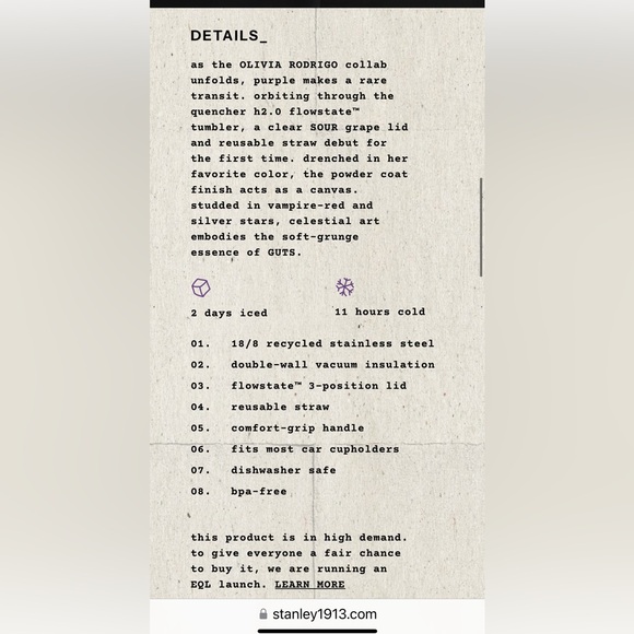 Stanley x Olivia Rodrigo Quencher H2.0 Tumbler 40oz Purple - Picture 15 of 16